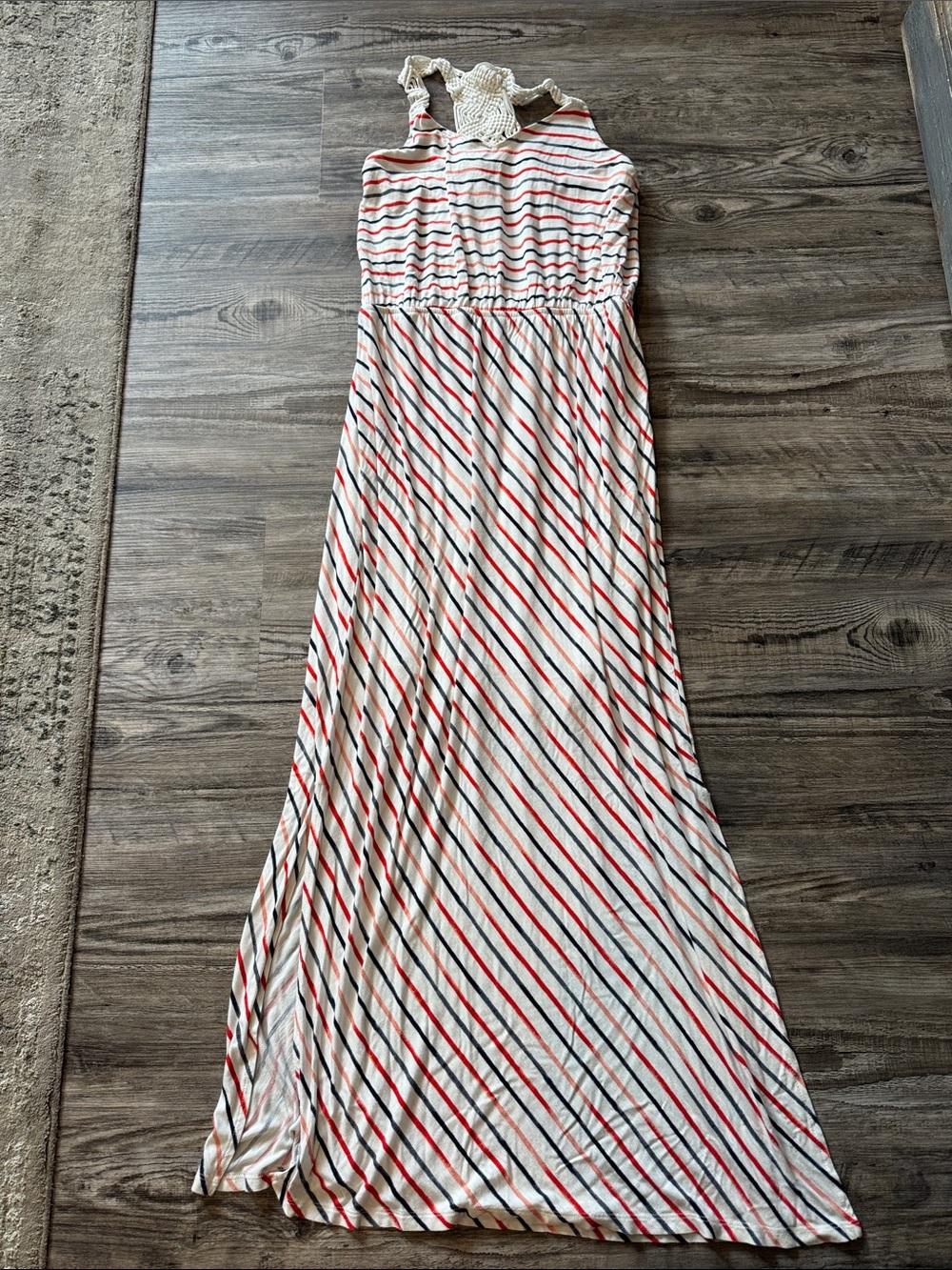 Maurices Cream Maxi Dress with Red and Navy Stripes